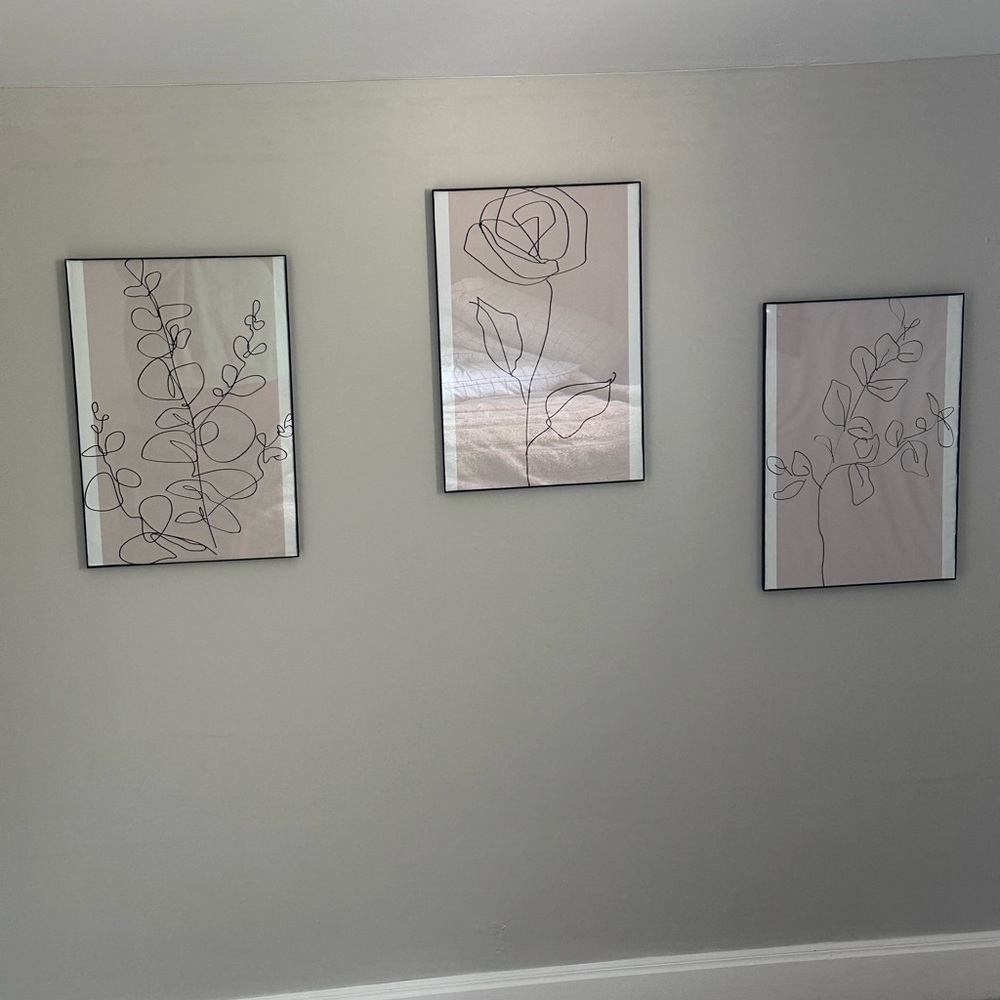 Minimalist Line Art Wall Decor Set - Black Frames with Cream Background